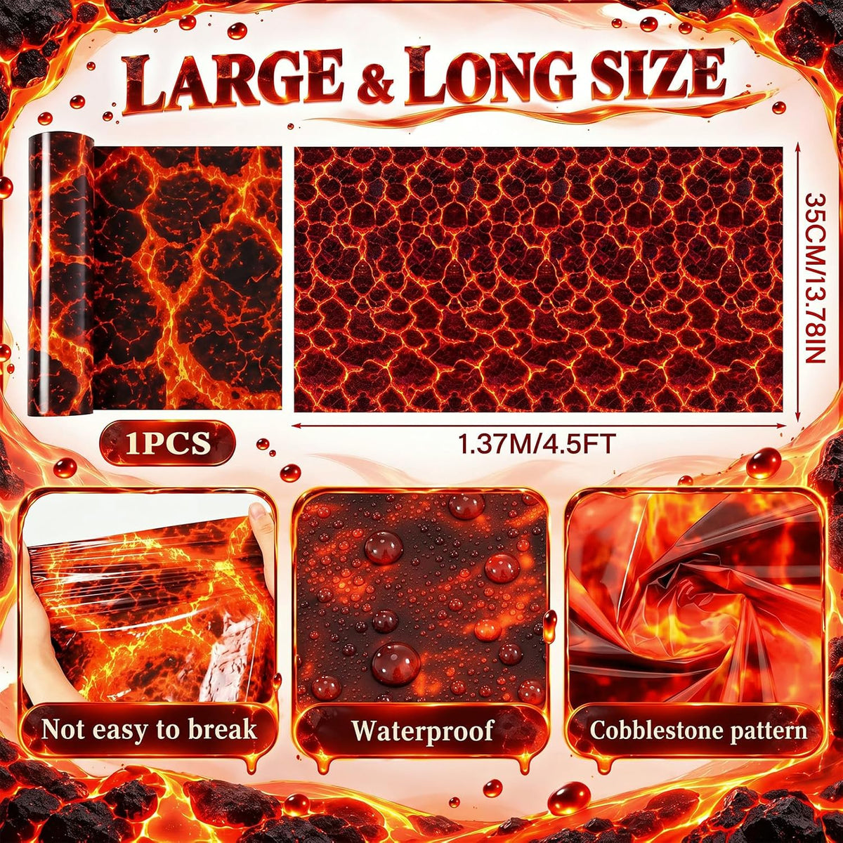 Tegeme 100Ft x 54 in Halloween Lava Tablecloth Roll Volcano Wall Backdrop