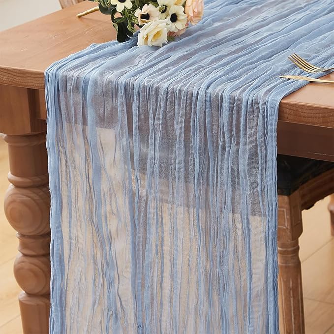 Dusty Blue 1 Pack Cheesecloth Table Runner 120 Inch 10 FT Boho Rustic Gauze for Wedding Baby Shower Party Farmhouse Summer Home Decor Washable