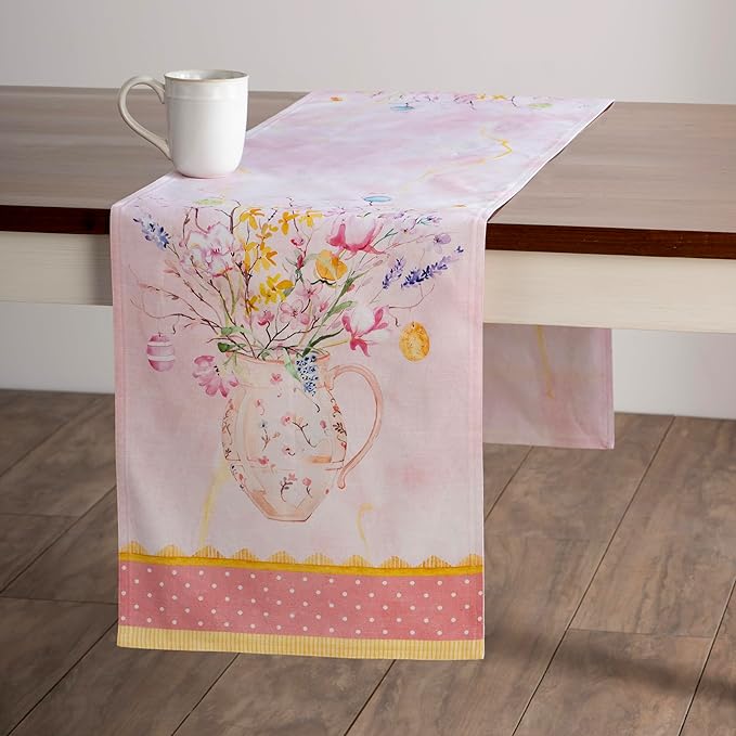 Maison d' Hermine Table Runner 100% Cotton Double Layer Table Runners 72 inches Long Decorative for Kitchen Dining Party Baby Shower Wedding Bridal Shower Spring Summer (Easter Zest, 14.50" x 72")