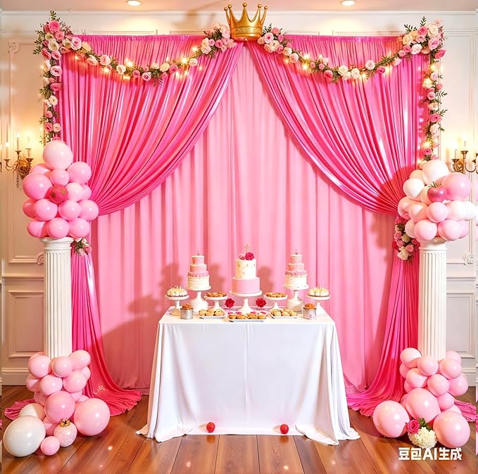 10ftx10ft Hot Pink Sequin Backdrop Curtain for Parties, Wrinkle Free Thick Glitter Sparkle Photo Backdrop Drapes 2 Panels 5x10FT Shimmer Back Drop Cloth for Wedding Birthday Photography Background