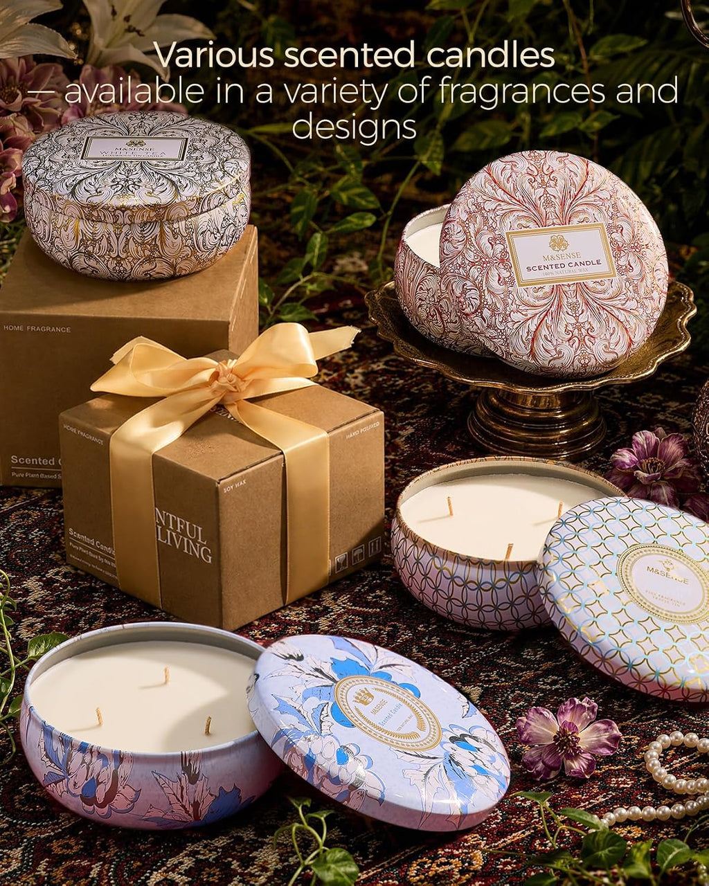 M&SENSE Soothing Eucalyptus Scented Candles, Large 3 Wick Soy Tin Candle, Over 40 Hour Burning Time, 100% Natural Vegan Wax, Relaxing Aromatherapy Aesthetic Candle Gift for Women Men