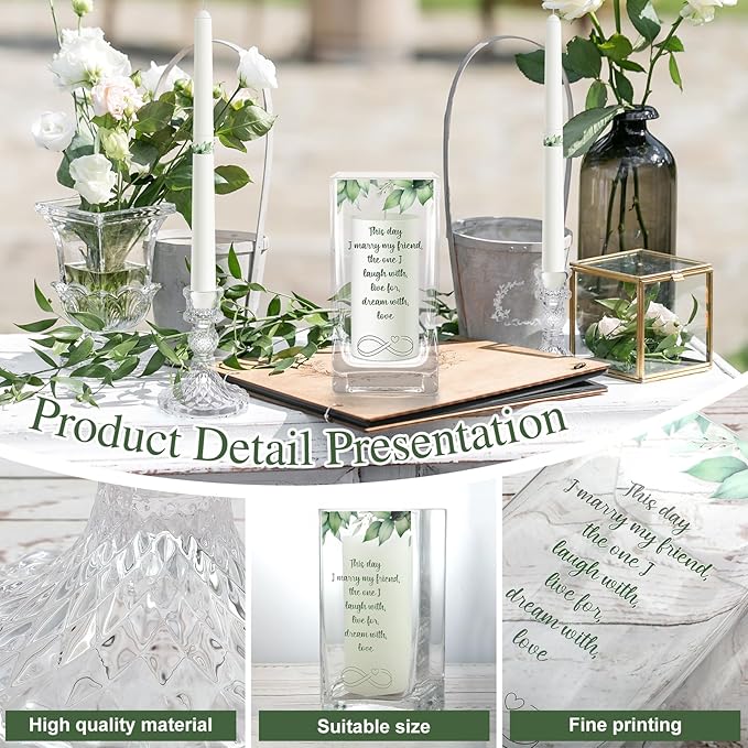 Unity Wedding Candles with Holder Wedding Ceremony Unity Candles Set Catholic Religious Accessories Large Decorative Glass Holder Taper for Church(Green Leaf)