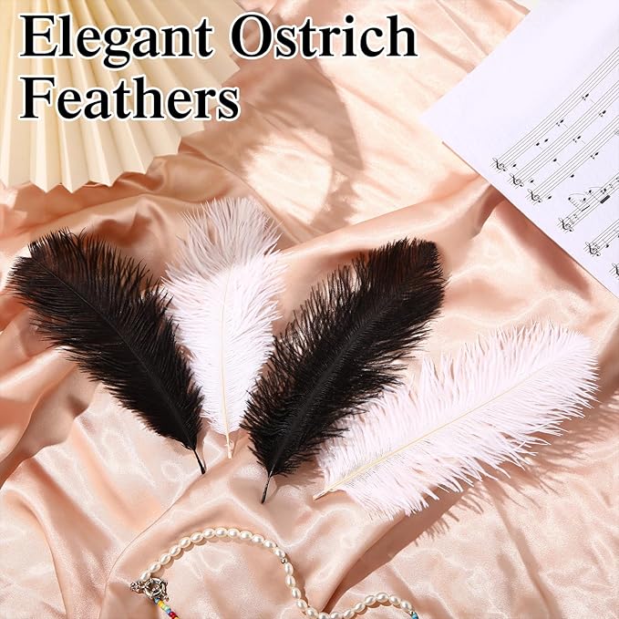Crowye 100 Pcs Ostrich Feathers Bulk for Centerpieces Craft Ostrich Feathers for Vase Wedding Masquerade Party Home Costume Decorations (6-8 Inch,Black,White)