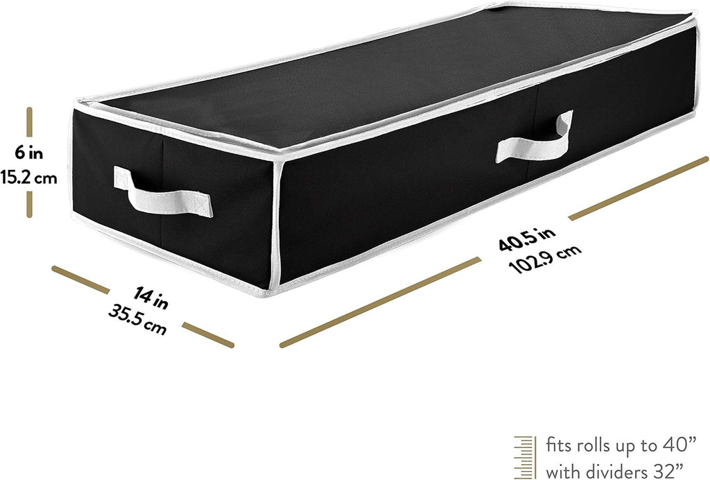 ZOBER 600D Oxford Gift Wrapping Paper Organizer Storage - 40" Gift Wrap Storage Containers with Interior Pockets for Bows, Tags & Ribbons - Wrapping Paper Holder, Fits 24 Standard Rolls, Black/White