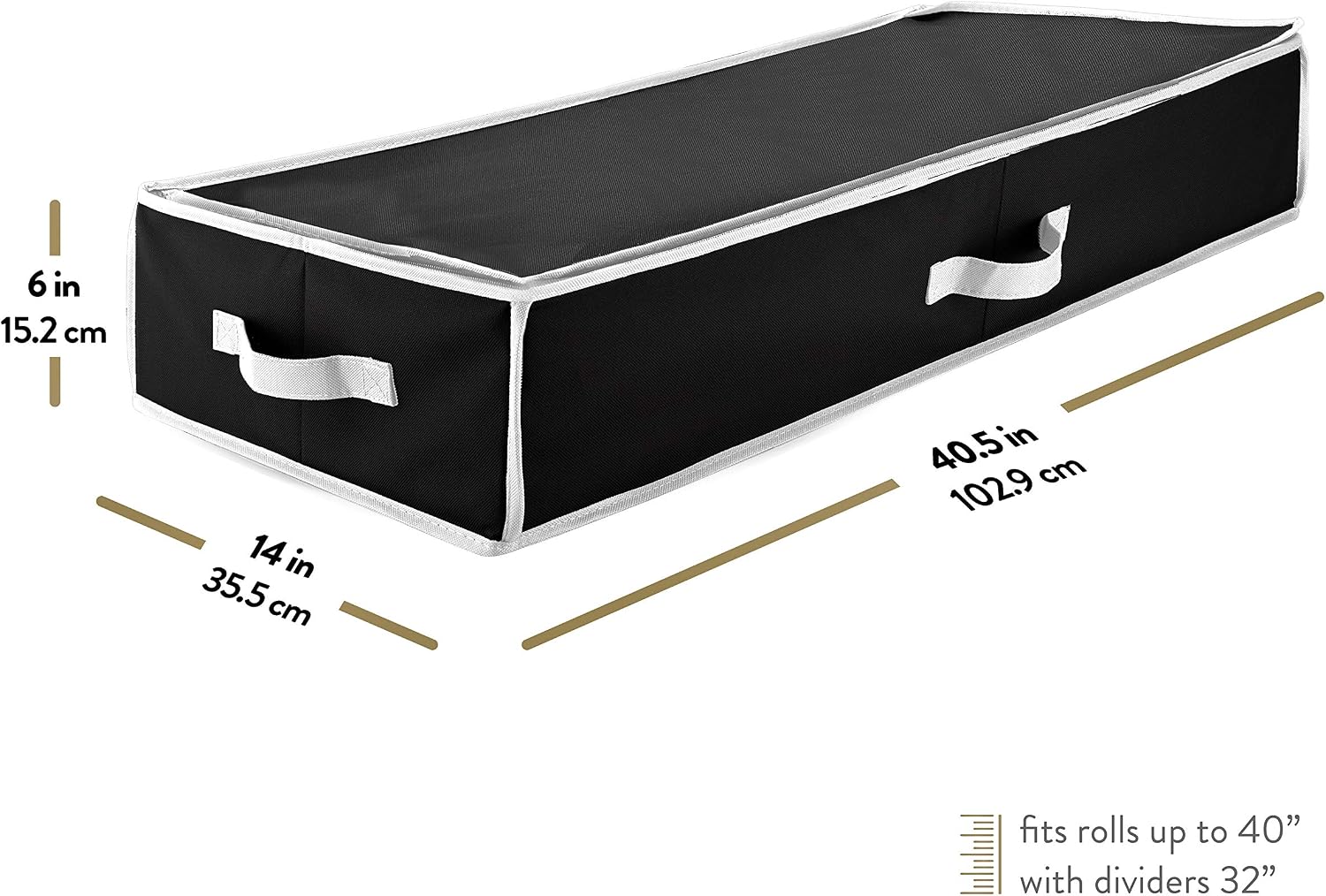 ZOBER 600D Oxford Gift Wrapping Paper Organizer Storage - 40" Gift Wrap Storage Containers with Interior Pockets for Bows, Tags & Ribbons - Wrapping Paper Holder, Fits 24 Standard Rolls, Black/White