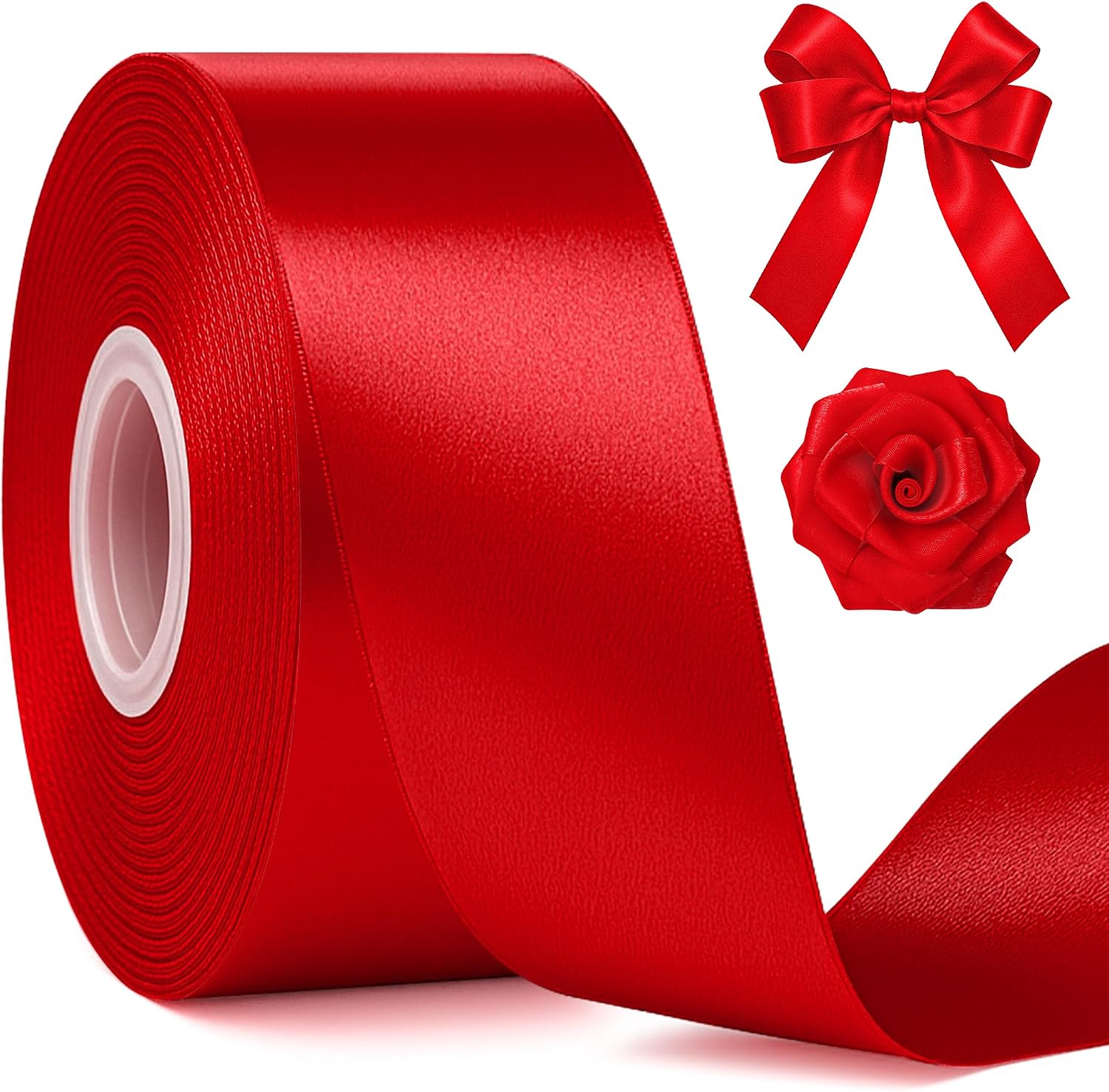 Fullive Red Ribbon 1 1/2 Inch, 30 Yards Red Ribbon for Gift Wrapping, Polyester Satin Mothers Day Ribbons for Wedding Valentines Day Decorations DIY Bows Wrapping Bouquet Floral Arrangements