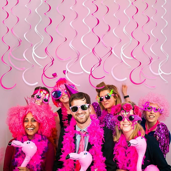 36 Pcs Hot Pink Hanging Swirl Decorations Ombre Pink White Felt Swirl Streamer Spiral Ceiling Decoration Garland for Birthday Bachelorette Wedding Bridal Shower Engagement Pink Girl Hen Party Supplies