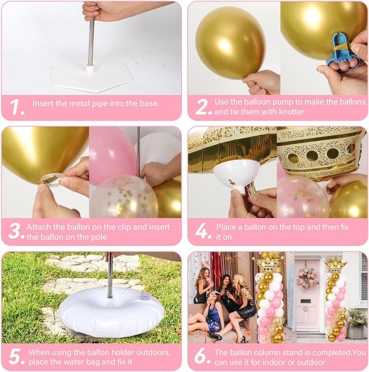 2 sets princess balloon column stand kit adjustable, side view