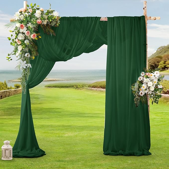 SiinvdaBZX 2 Panels Wedding Arch Draping Fabric 30" x 240" Emerald Green Polyester Chiffon Fabric for Multiple Occasions