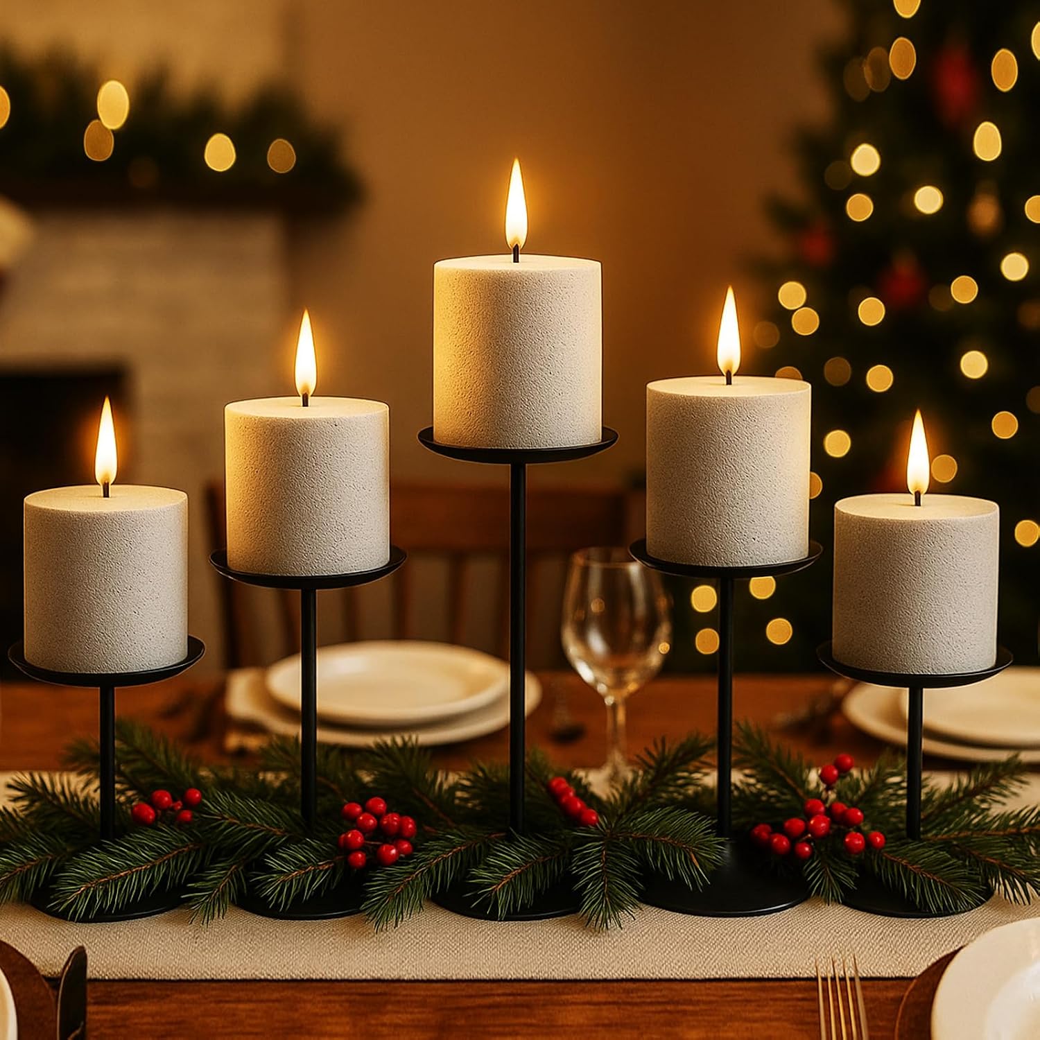 Smtyle Candle Holders for Pillar Candles - Matte Black Christmas Decorations Indoor, Perfect Centerpieces for Tables, Elegant Gift for Home Decorator & Minimalist