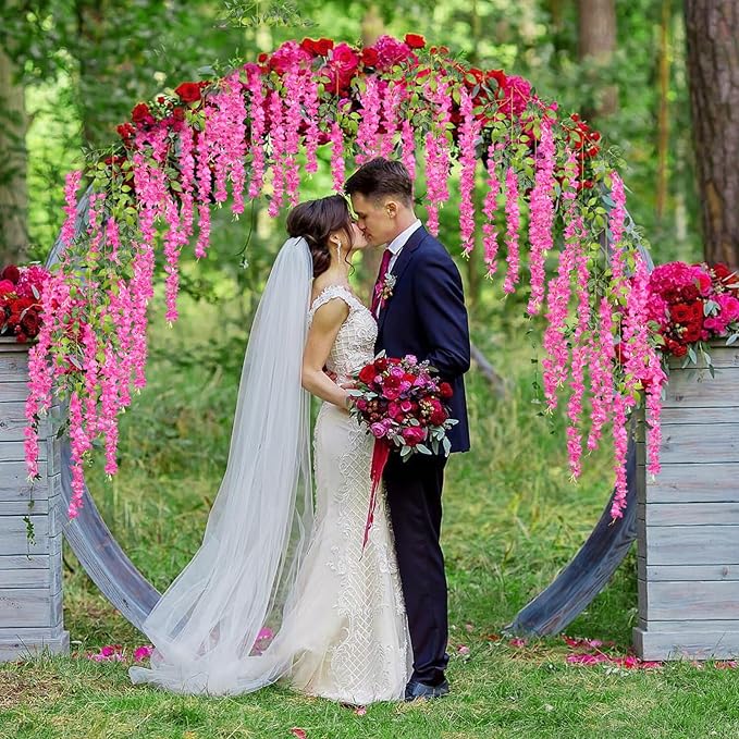 12 Pack Fuchsia Wisteria Hanging Flowers, 3.44 Ft Fake Hanging Flowers, Artificial Wisteria Garland Vines for Wedding Room Backdrop Outdoor Patio Garden Decoration