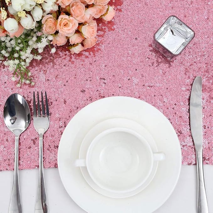 Eternal Beauty Fuchsia Pink Table Runner for Wedding, 5PCS-12x108 Sequin Table Runner Decorations for Birthday Parties, Banquets, Graduations,Christmas