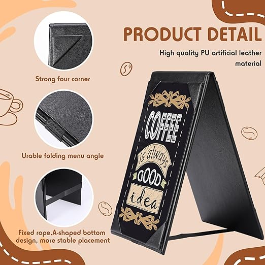 Gerrii Leatherette Table Tents Black PU Leather Menu Covers Bulk Double Sided Frame Sign Holders 2 Side Drink Dessert Menu Folders for Restaurant Coffee Cafe Bar Wedding Supplies(12 Pack,5 x 7 Inch)