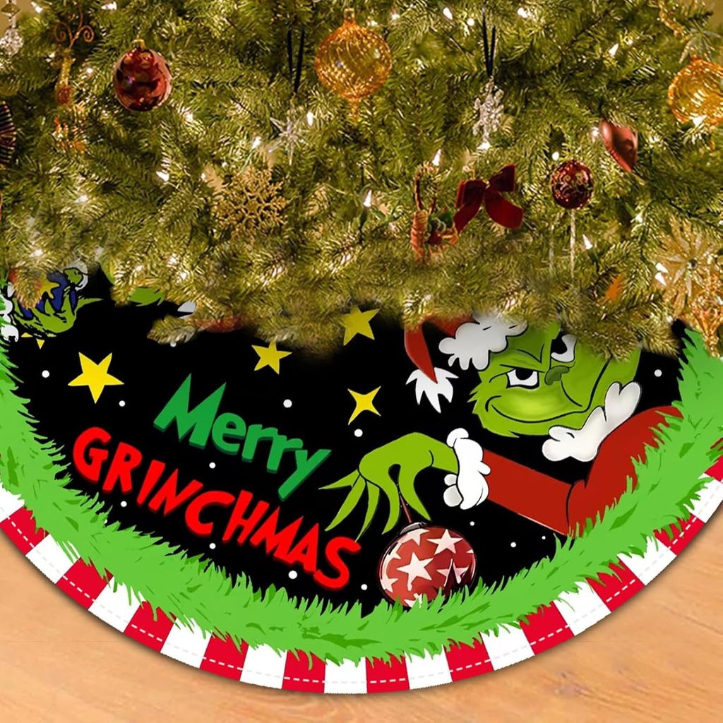 Christmas Tree Skirt 48 Inch, Soft and Funny Merry Christmas Tree Collar Farmhouse Xmas Holiday Decoration (Style B)