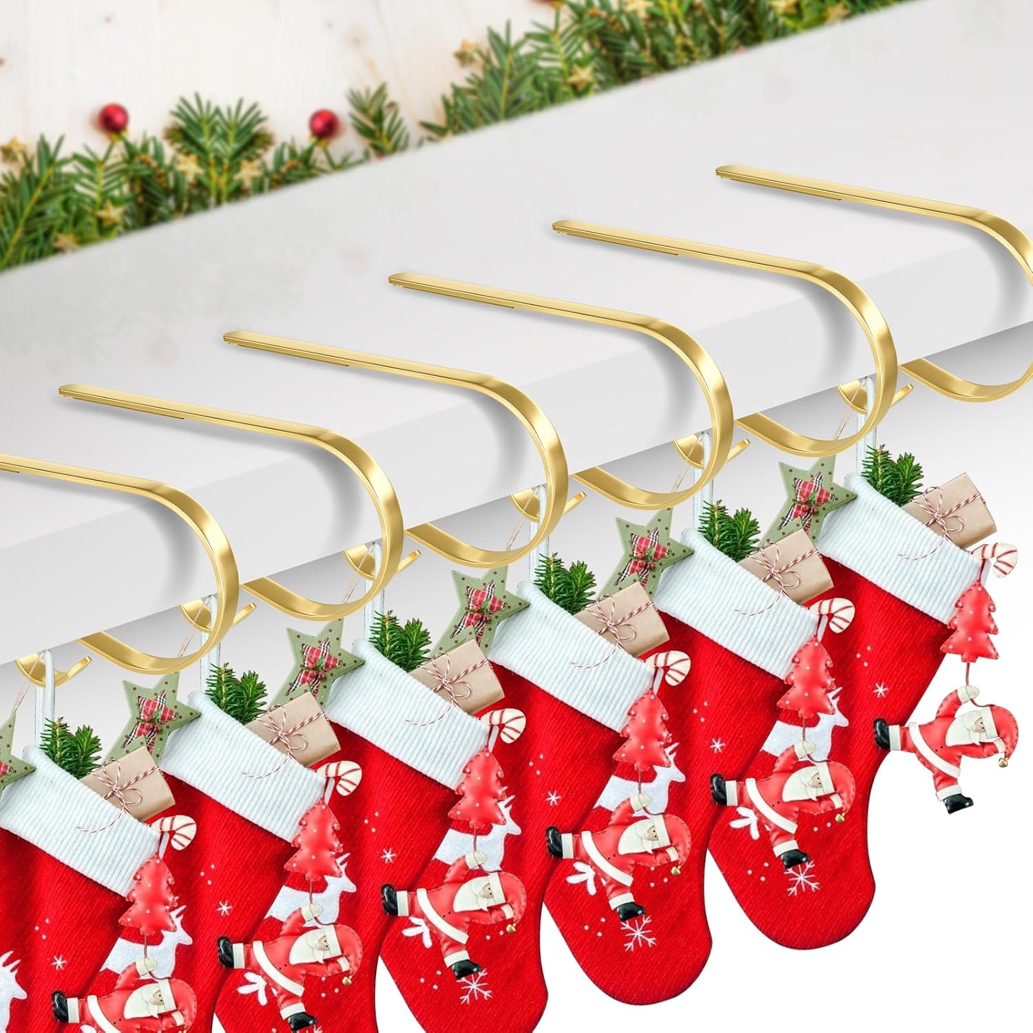 6 Pack Christmas Stocking Holders Mantel Stocking Hanger Christmas Decoration Supplies