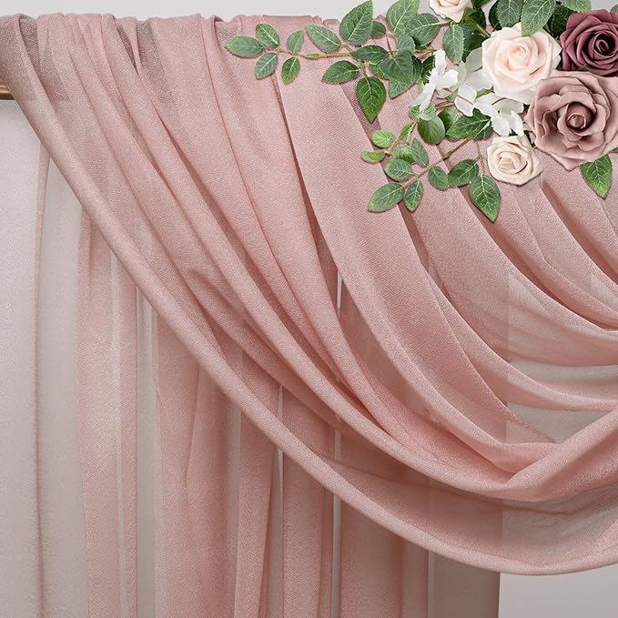Wedding Arch Draping Fabric 2 Panels 28.7" x 20FT Dusty Rose Sheer Chiffon Backdrop Drapes for Wedding Ceremony Birthday Party Bridal Shower Outdoor Decoration