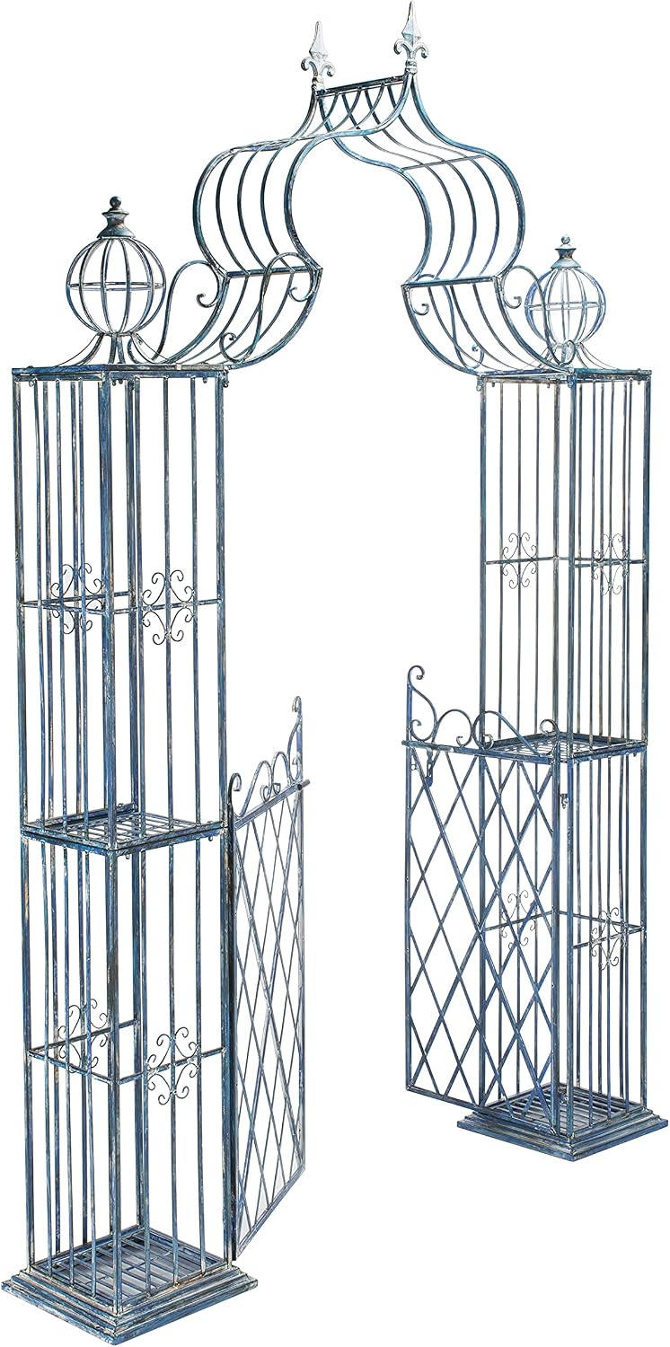 SAFAVIEH Outdoor Beatrix Metal Garden Arbor, 107.8" Mossy Blue PAT5012C