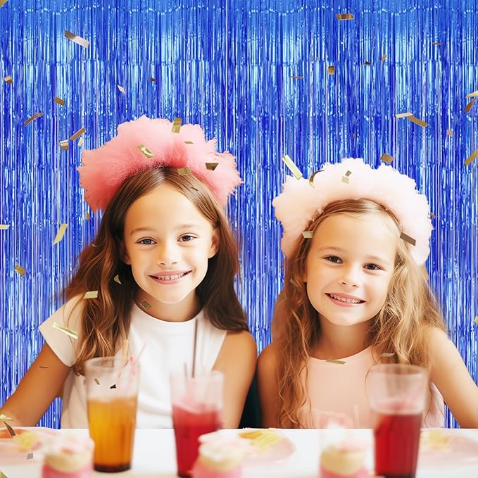 3 Pack Foil Fringe Backdrop - Royal Blue Shiny Tinsel Curtains for Party Decoration/Photo Booth Props - 3.3x8.2 FT Metallic Foil Backdrop for Birthday, Wedding, Graduation, Christmas.