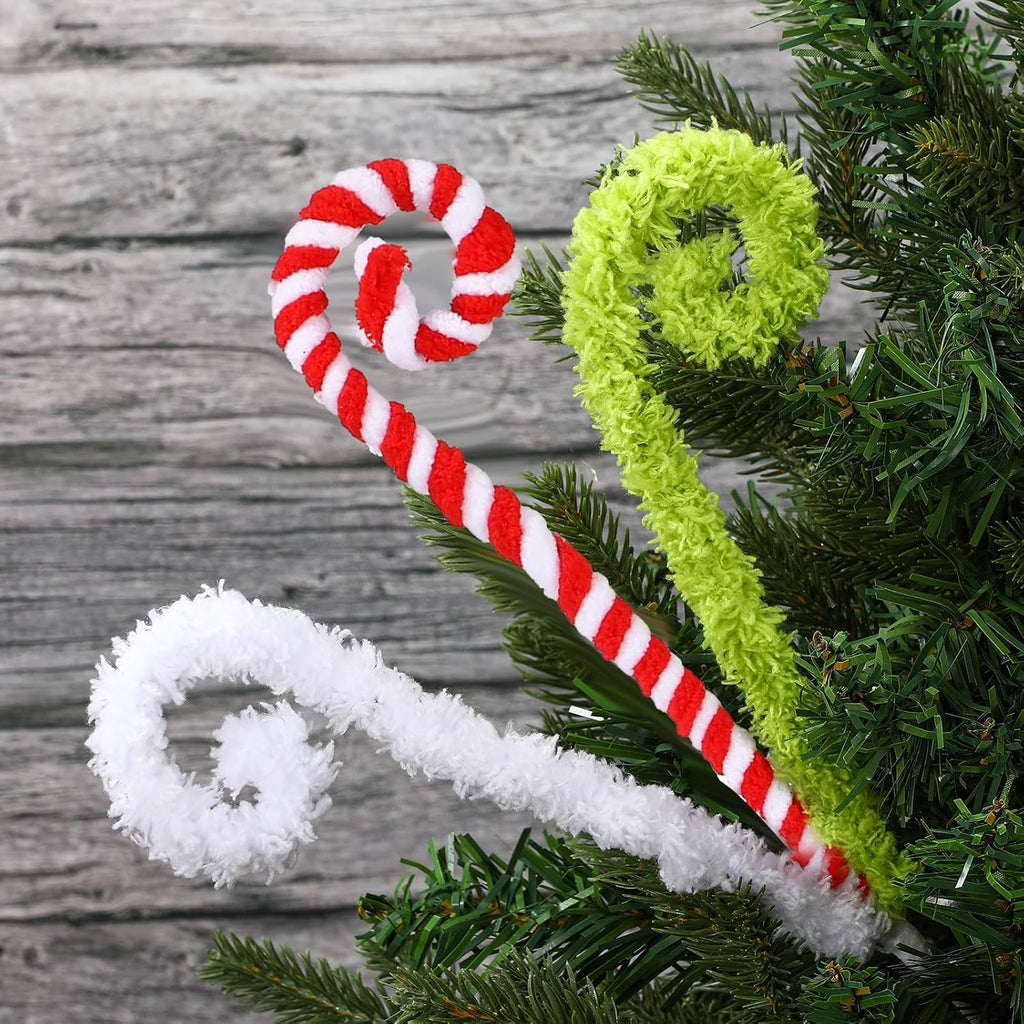 White Red and Green Christmas Tree Decor 16" Candy Cane Tree Pick Lime Green Xmas Topper Ornament Curly Stem Large Lollipop Branch Stick Elf Pick Spray for Home Wreath Vase Filler Craft Holiday Party