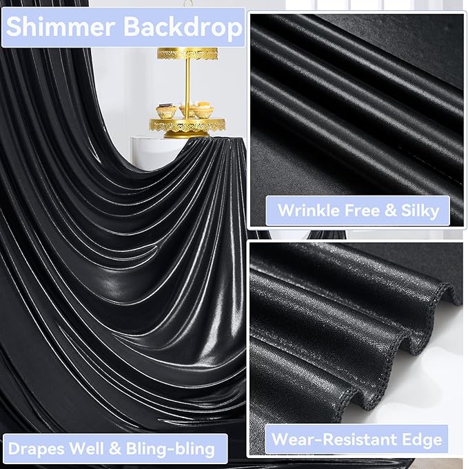 20x10 ft Wrinkle Free Black Sequin Backdrop Curtain for Parties,Thick Not Fall Glitter Wedding Drapes Backdrop,4 Panels 5x10ft Shimmer Photo Wall Back Drop Cloth for Birthday Photography Background