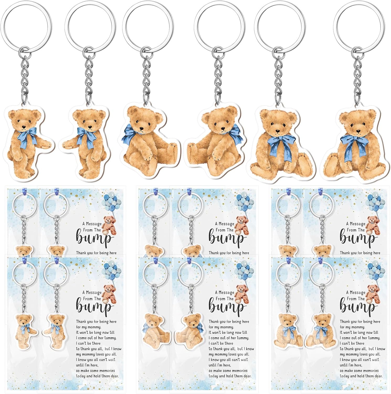 Landical 50 Sets Bear Baby Shower Party Favors A Message From The Bump Keychains Thank You Card Decorations for Gender Reveal Guest Gift