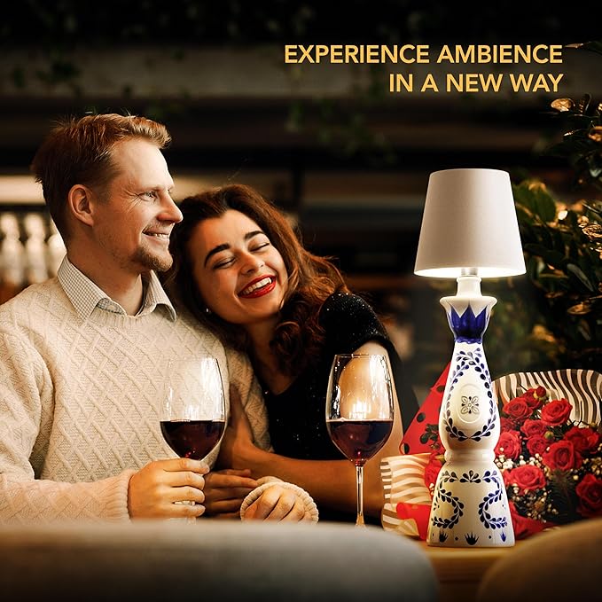 Wireless Bottle Lamp for Any Type of Bottle - LED Bottle Lamp for Indoor & Outdoor - 100% Waterproof - Adjustable Brightness and Light Temperature 3000-6000K - Wireless & Rechargeable (Gold)