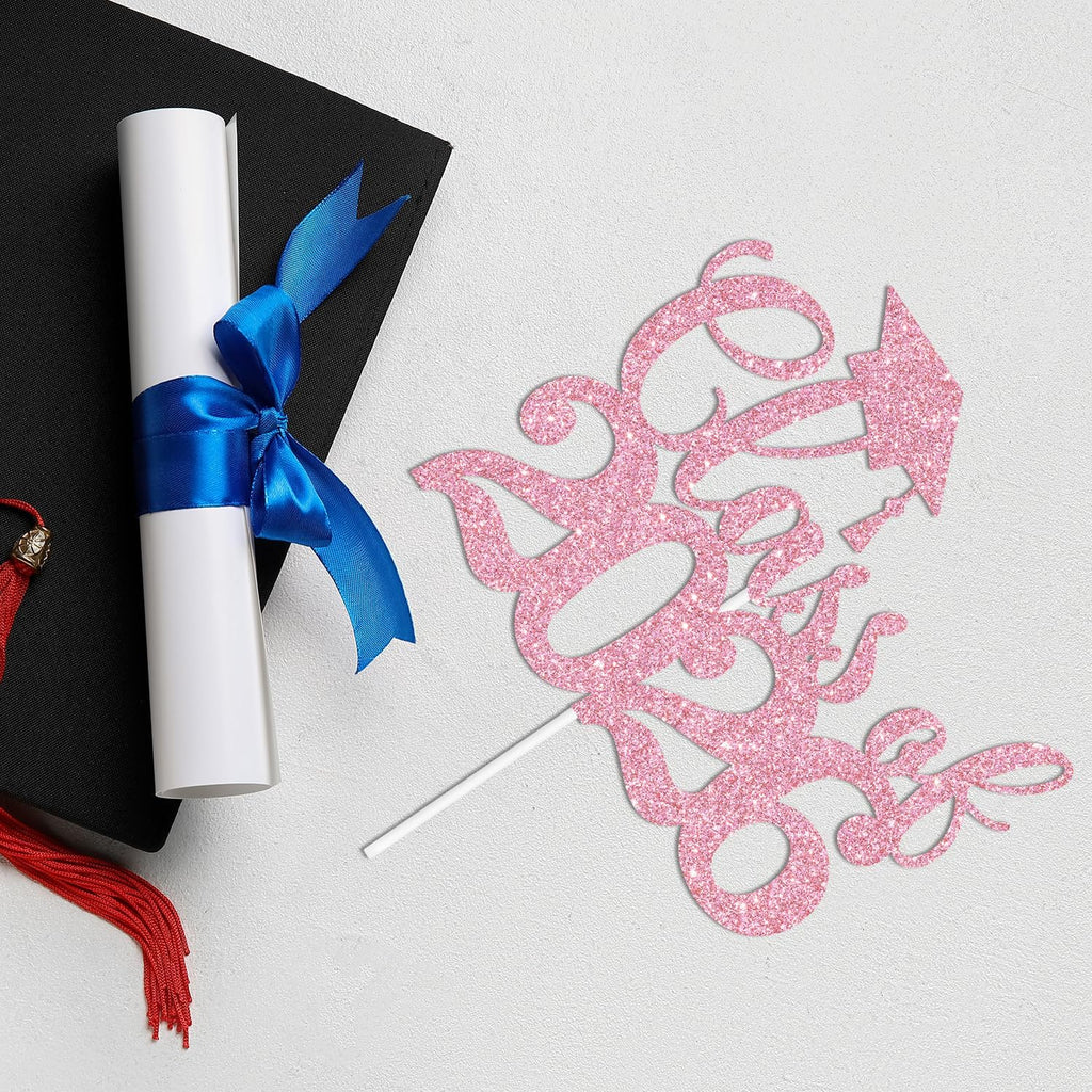 Black Glitter Class of 2026 Cake Topper, Congrats Grad 2026/Congrats Class of 2026/Congratulations, 2026 Graduation Party Decorations Supplies (2026, Pink)