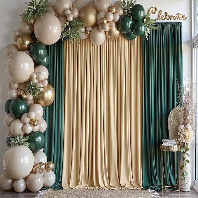 40×14 ft Wrinkle Free Beige Backdrop Curtain for Weddings Parties, 8 Panels 14ft Silky Polyester Wedding Drapes Backdrop Photo Back Drop Cloth for Birthday Baby Shower Photography Backgrounds