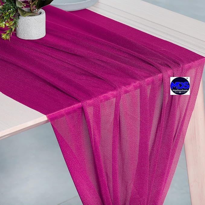 MDS Halloween Chiffon Table Runner - 15 Pack, 29 x 170 Inches, 14ft Each - Sheer Spooky Table Runners for Haunted House Parties, Trick-or-Treat Tables, Witchy Décor, Wedding & Events - Magenta