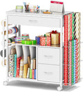 PUNLUXU Wrapping Paper Storage Cart, Rolling Gift Wrap Station with Ribbon and Gift Bag Storage, Wrapping Paper Organizer Holder, Craft Organizers and Storage, Craft Storage Cart 03 Patent Protected