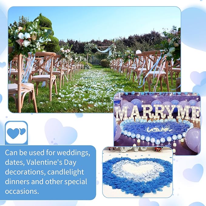 1000 Pcs Artificial Fake Rose Petals,Flower Petals for Romantic Night, Engagement, Party, Wedding, Event Flower Decorations, in Bulk(Light Blue and White)