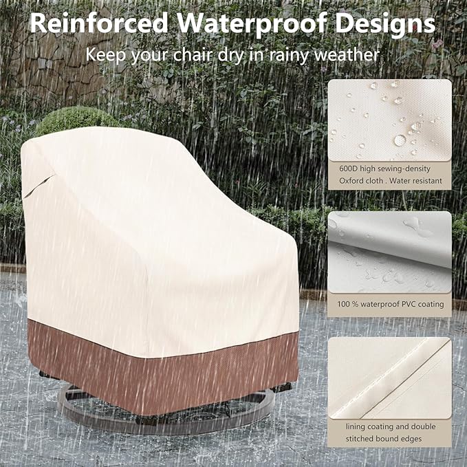 Outdoor Swivel Chair Cover 2 Pack,Outdoor Furniture Patio Chair Covers Waterproof Clearance,(35"W x 37"D x 38.5"H) Outdoor Lawn Patio Furniture Covers,Beige & Brown