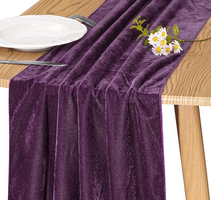 Velvet Table Runner 20 x 120 Inches 10ft Luxurious Thick Soft Velvet Christmas Thanksgiving Wedding Reception Table Runner for Party Reception Decorations(Purple, 1 Pack)