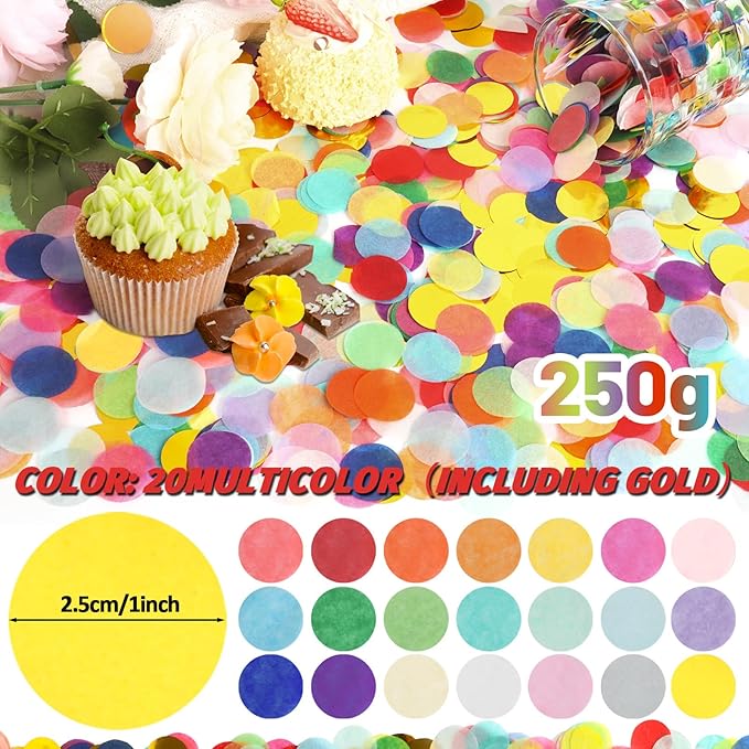 RYKOMO 20000 Pieces 1 Inch Round Tissue Paper Confetti, 7oz Multicolor Table Confetti Paper for Balloons Arts Craft DIY Scrapbooking Birthday Party Festival