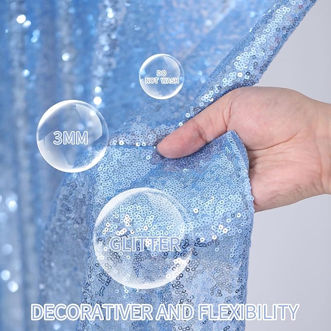 Birthday Backdrop Curtain Baby Blue Sequin Backdrop Drapes 6x8FT Shimmer Photo Wall Back Drop Cloth for Party Photography Background