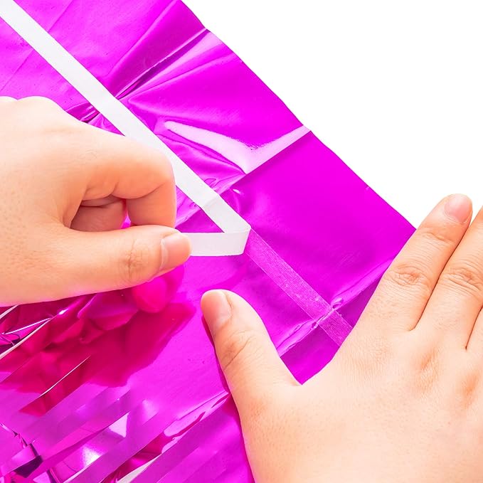 Foil Fringe Curtain Party Decorations - Hot Pink Photo Backdrop Tinsel Steamers Curtains for Tropical Hawaiian Theme Birthdays Christmas Valentine Bachelorette Parties