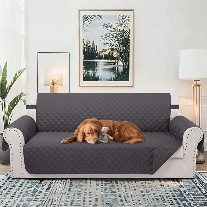 Reversible Oversized Sofa Covers Couch Cover Furniture Protector for Dogs Elastic Straps Water Resistant(XLSofa,Dark Grey/Dark Grey)