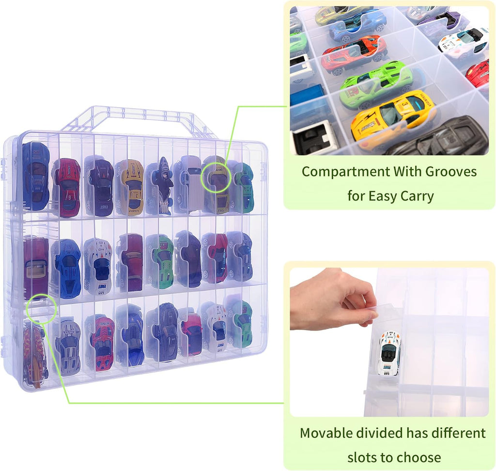diecast car storage case, 48 slots, clear 1:64 shown in use