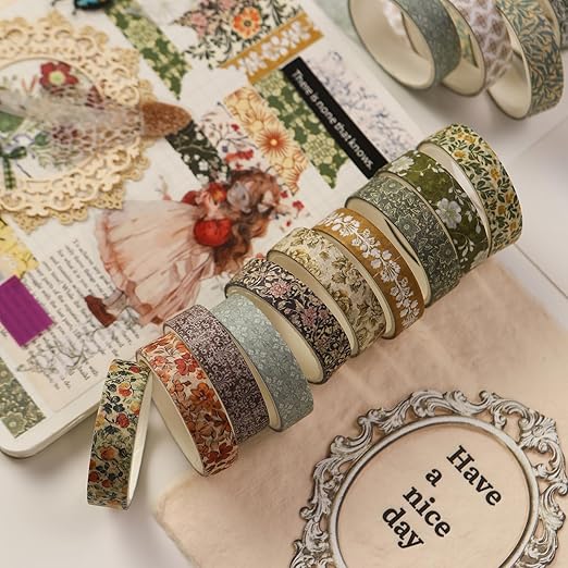 YUBBAEX 60 Rolls Value Washi Tape Pack Retro Arts Masking Tape Basic Patterns Decorative for DIY Crafts, Bullet Journal Supplies, Planners, Scrapbook, Card/Gift Wrapping (Retro Baroque)