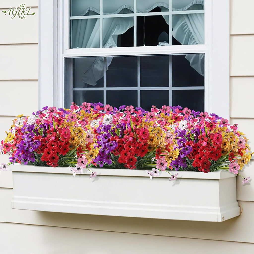 AGIRL 24 Bundles Artificial Flowers for Outdoor,Fake Flowers No Fade Plastic Faux Plants for Decoration Hanging Planters Outdoor&Indoor Garden Patio Porch Window Party Farmhouse