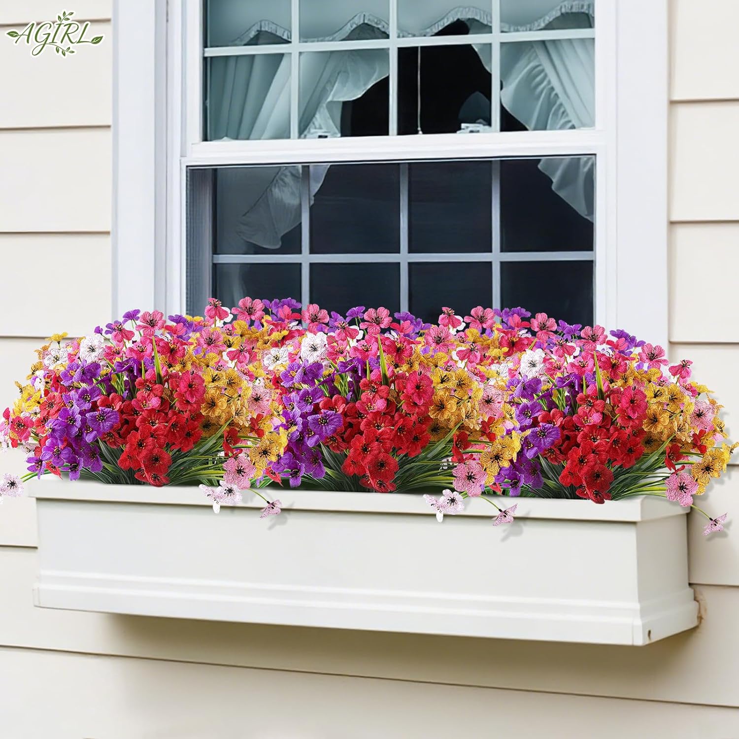 AGIRL 24 Bundles Artificial Flowers for Outdoor,Fake Flowers No Fade Plastic Faux Plants for Decoration Hanging Planters Outdoor&Indoor Garden Patio Porch Window Party Farmhouse