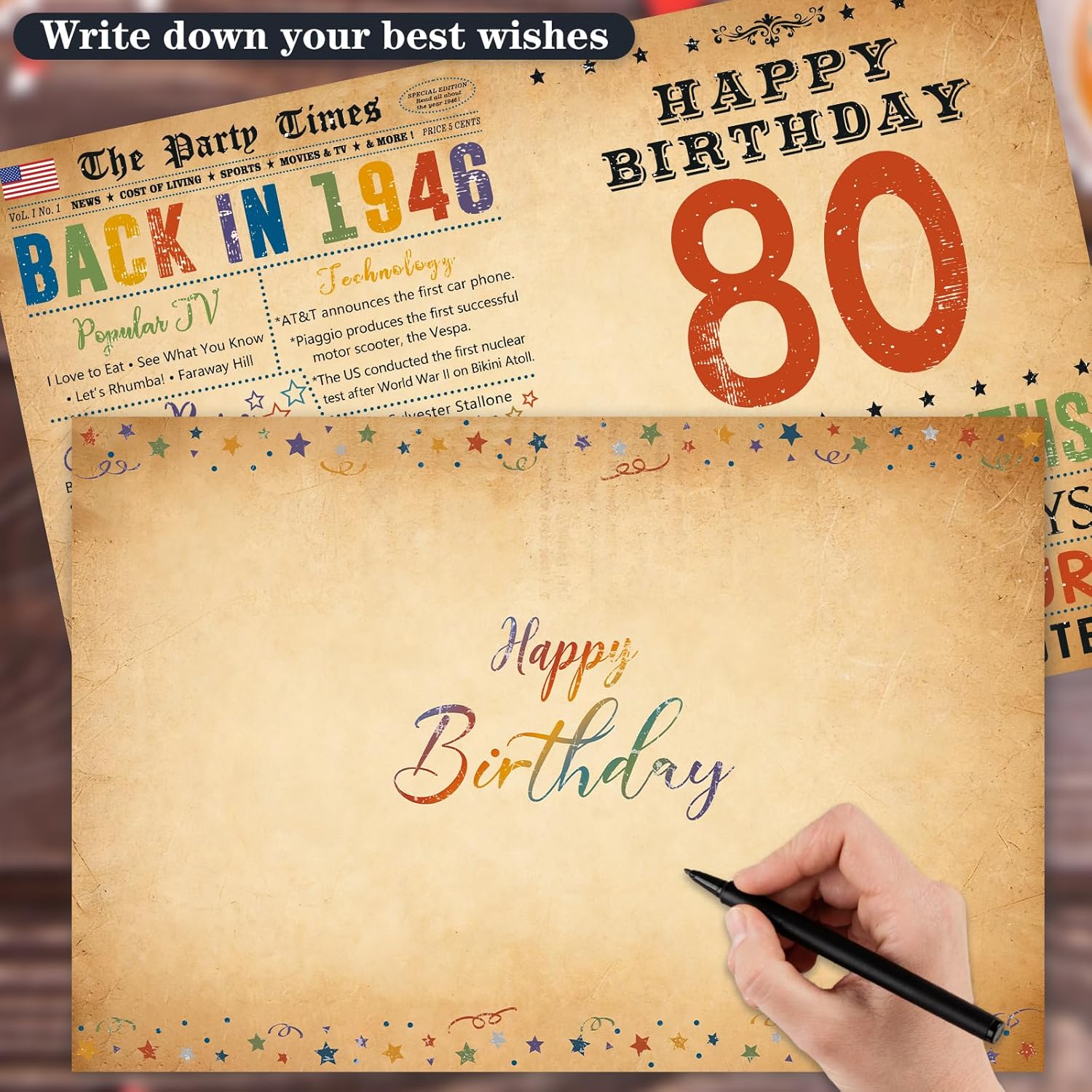80th Birthday Card Gifts for Women Men, Happy 80th Birthday Decorations for Grandpa Grandma, 80 Year Old Birthday Gift, Back In 1946