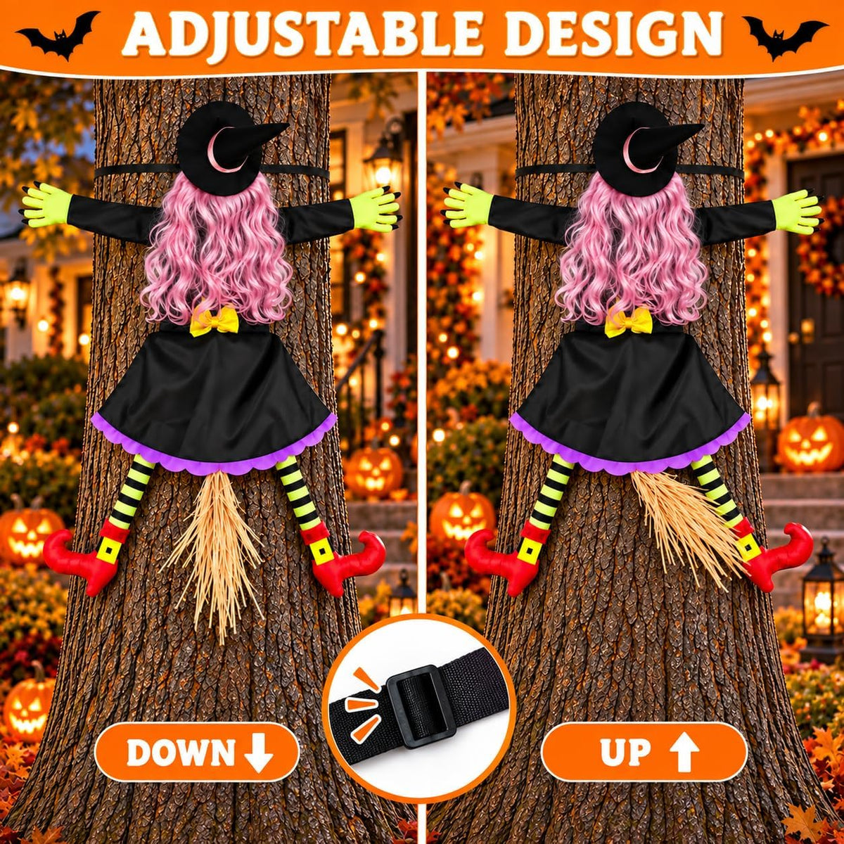 53" Crashing Witch Halloween Decorations Outdoor, Funny Witch Yard Decor...