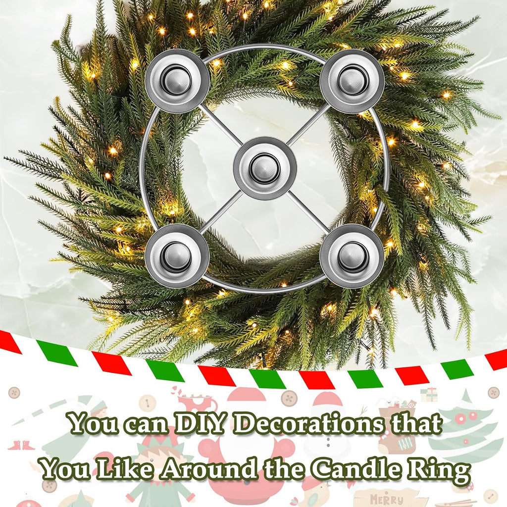 Advent Wreath 5 Candle Holder, Christmas Candle Rings Candle Holder for Tapered Advent Candles, Advent Wreath Ring Table Decoration for Christmas Advent Festival Home Party Church, Silver(No Candles)