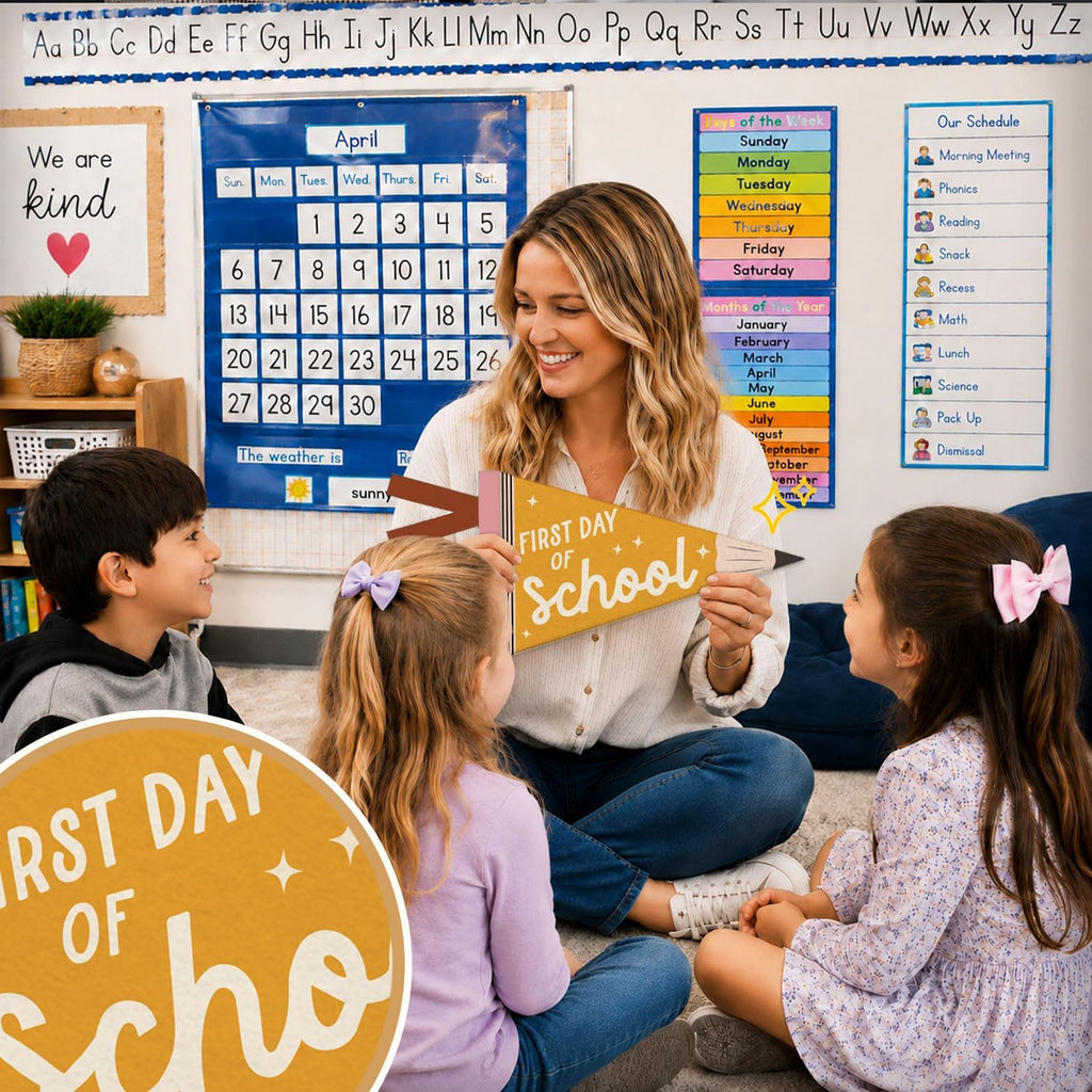 First Day of School Pennant Flag Felt Banner Sign, | First Day of School Decorations，Back to Schools Banner for Kids, Pencil Photo Prop for Preschool Homeschool Classroom Decor
