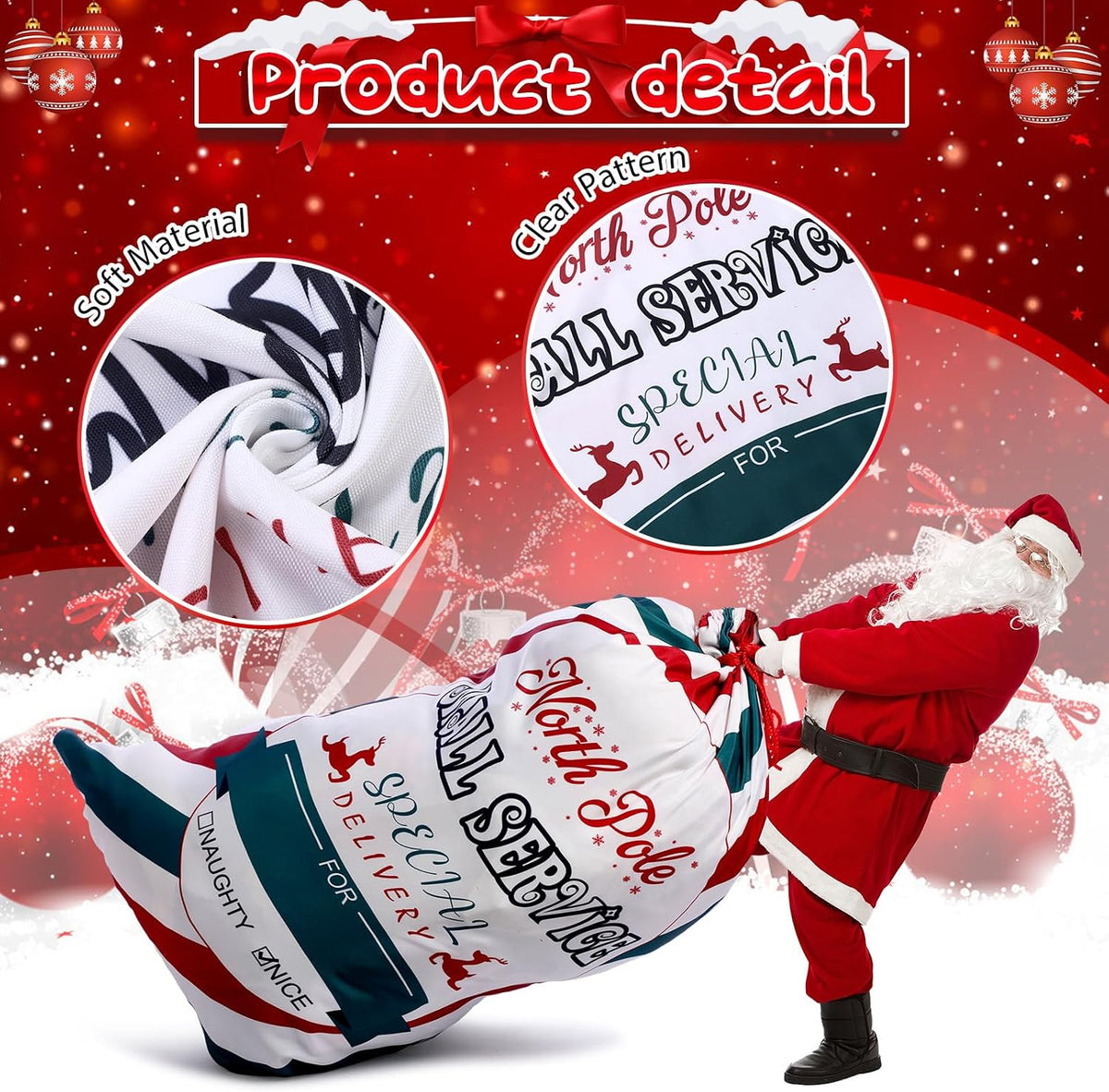 treela 56 x 36 inch jumbo christmas santa, close-up detail