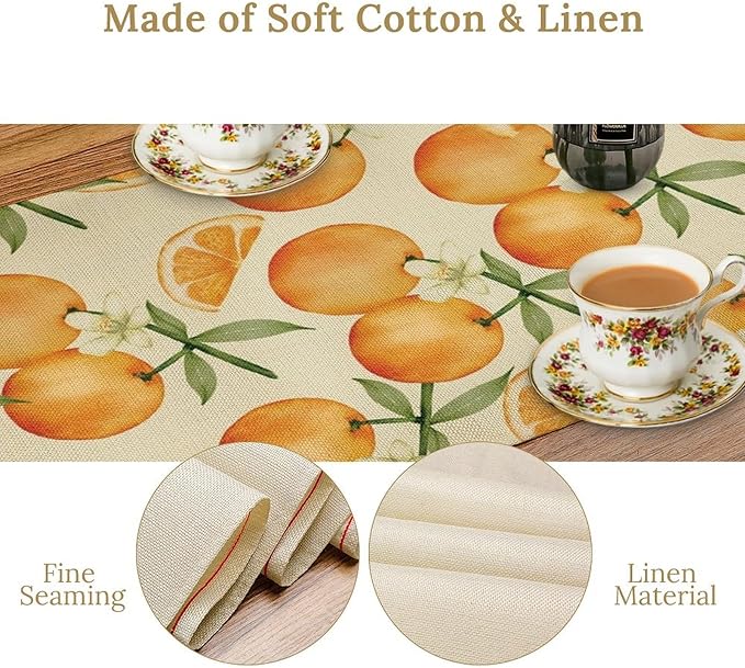 Spring Summer Orange Citrus Table Runner Watercolor Sweet Fruit Botanical Print Dinner Runner for Farmhouse Baby Shower Party Holiday Home Kitchen Dining Table Decor 13x70
