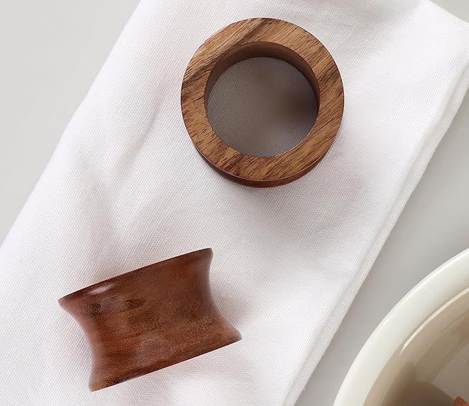 Wooden Napkin Rings Set of 12 Fall Decor for Home Round Acacia Wood Napkin Holders for Dining Table Settings Wood Napkin Ring Rustic Table Décor for Weddings, Parties, and Everyday Use - CLEENTABLE