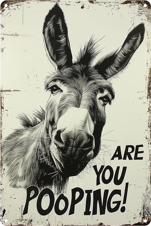 Funny Donkey "Are You Pooping?" Tin Sign - 8x12 Inch Vintage Metal Wall Décor, Humorous Bathroom Sign for Indoor & Outdoor Use, Farmhouse-Style Rustic
