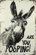 Funny Donkey "Are You Pooping?" Tin Sign - 8x12 Inch Vintage Metal Wall Décor, Humorous Bathroom Sign for Indoor & Outdoor Use, Farmhouse-Style Rustic